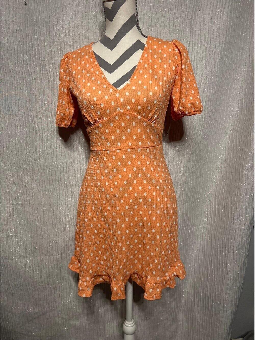 Miss Selfridge polka dot mini dress in pale peach